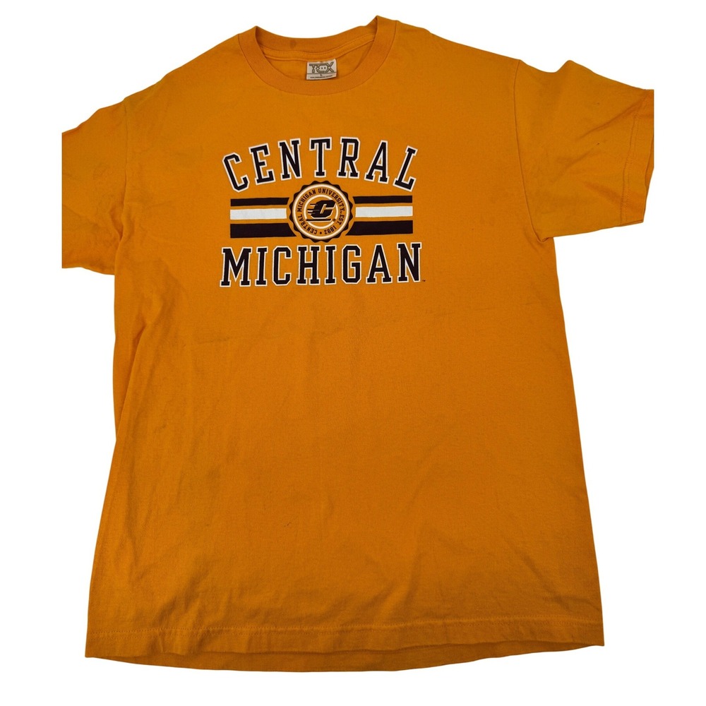 Central‎ Michigan University T Shirt Men L Gold Graphic Tee NCAA Cotton Exchange